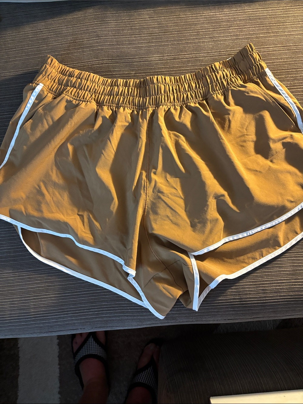 aerie Honey Mustard Athletic Shorts with White Piping